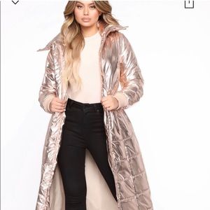 Rose cold long puffy coat